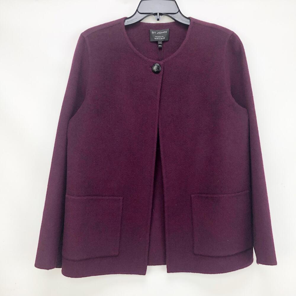 St. John Womens Cardigan Sweater Sz 6 Wool Blend Plum Purple NWT